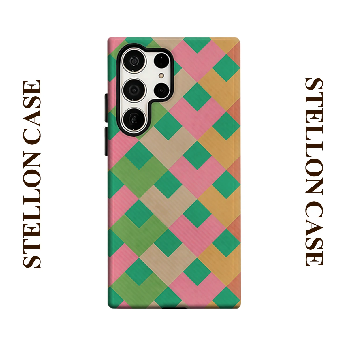 Colorful Interlaced Heart Tile Glossy Double Layer Shockproof Phone Case For Samsung Galaxy S25 Ultra S24 Plus S23  Ultra Cover
