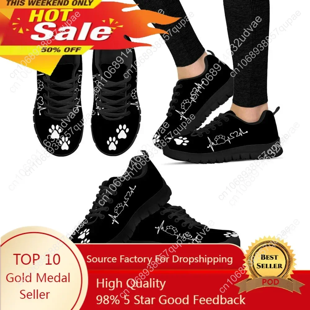 

Cute Pets Dogs Footprints Paw Pattern Woman Shoes Heart Love Heartbeat Print Women's Low Top Casual Sneakers Ladies Big Footwear