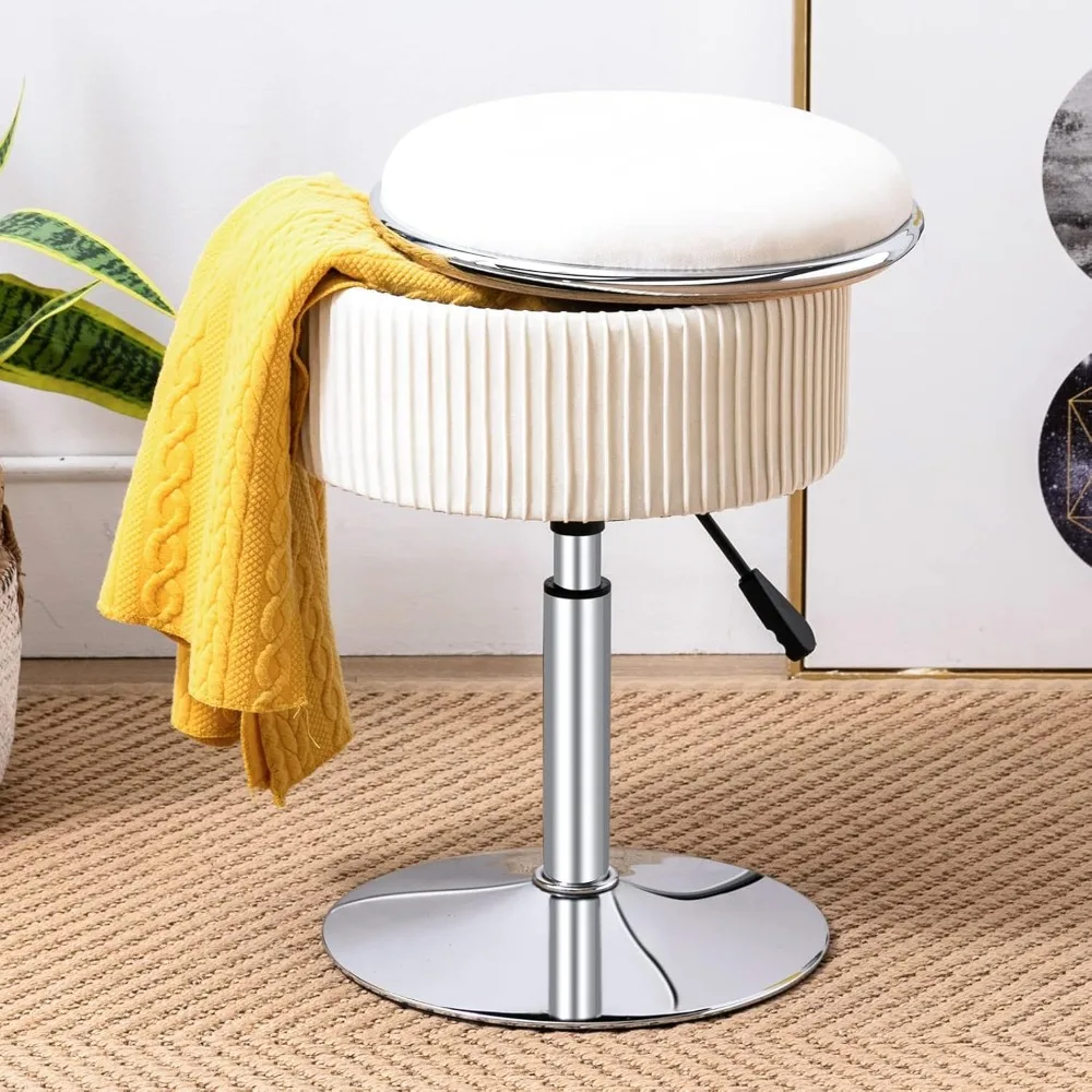 

Round Storage Vanity Stool, 360°Swivel Height Adjustable Stool Chair, Beige Vanity Stool Chair for Makeup Room