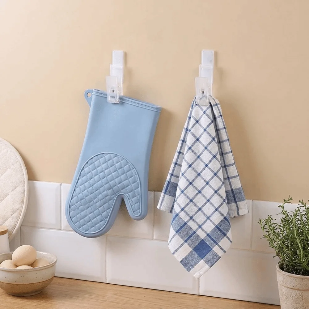 6PCS Multi-functional Plastic Folding Hanging Clip Self Adhesive No-Punch Glove Clips Anti-slip Toothpaste Clips Bedroom