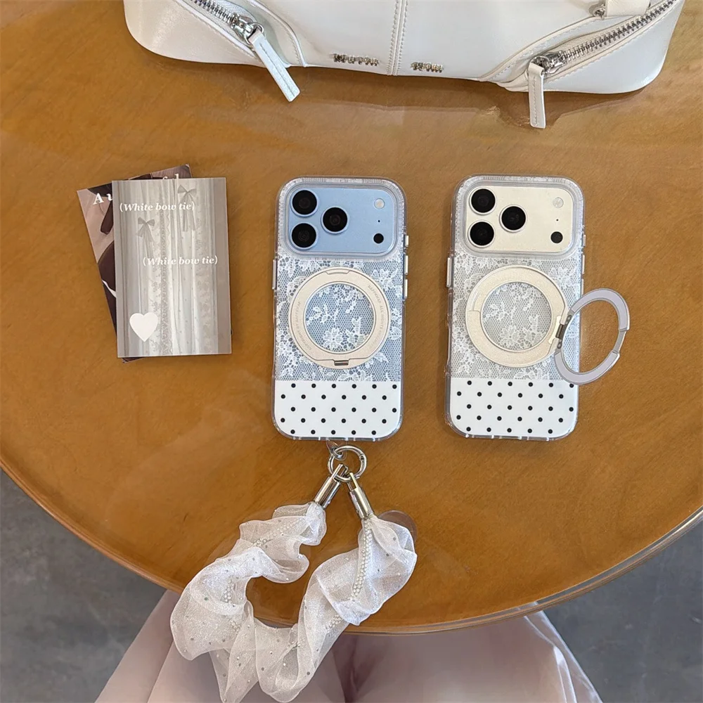 Korea Cute Cartoon Flower Lace Magnetic Phone Case for iPhone 18 17 Pro 16 Max 15 16 17 18 Pro Max Shockproof Cases Cover