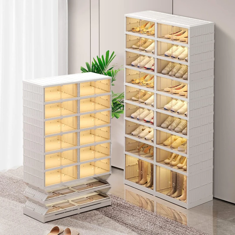 

4/5/6/9-Tier Foldable Shoe Rack Organizer for Closet Plastic Collapsible Shoes Storage Box Clear Shoe Boxes Stackable