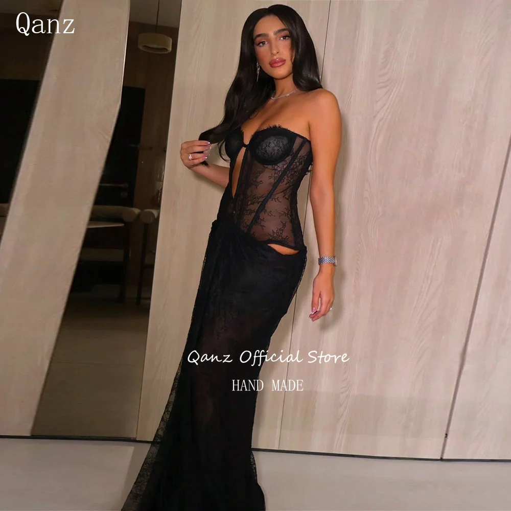 

Qanz сексуальные черные кружевные аппликации вечерние платья женские милые халаты русалки De Soirée Vestidos Para Mujer по индивидуальному заказу