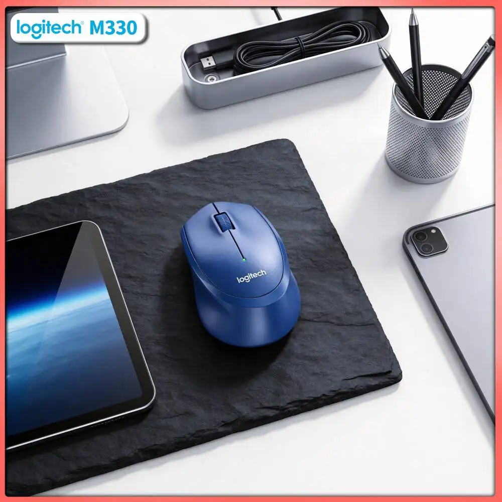 Logitech M330 Silent Wireless Mouse 2.4GHz USB Receiver Hard Plastic for Home Office PC Laptop Study Desk Tray