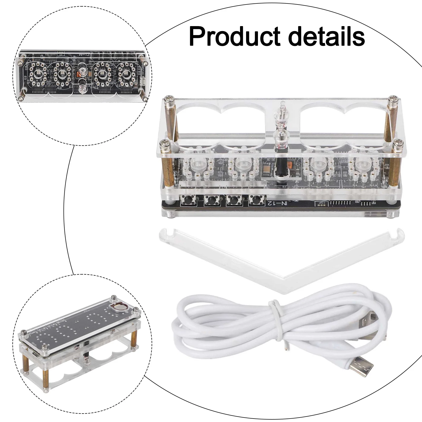 

LED Lamp Tube Clock IN12 Retro Nixie Clock Module with RGB Breathing Light and USB Power Supply for DIY Projects