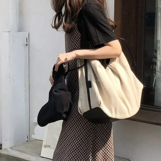 Tote Bag Women Canvas Simple Solid High-Capacity Shoulder Bags Pures and Bags Crossbody Office Lady
