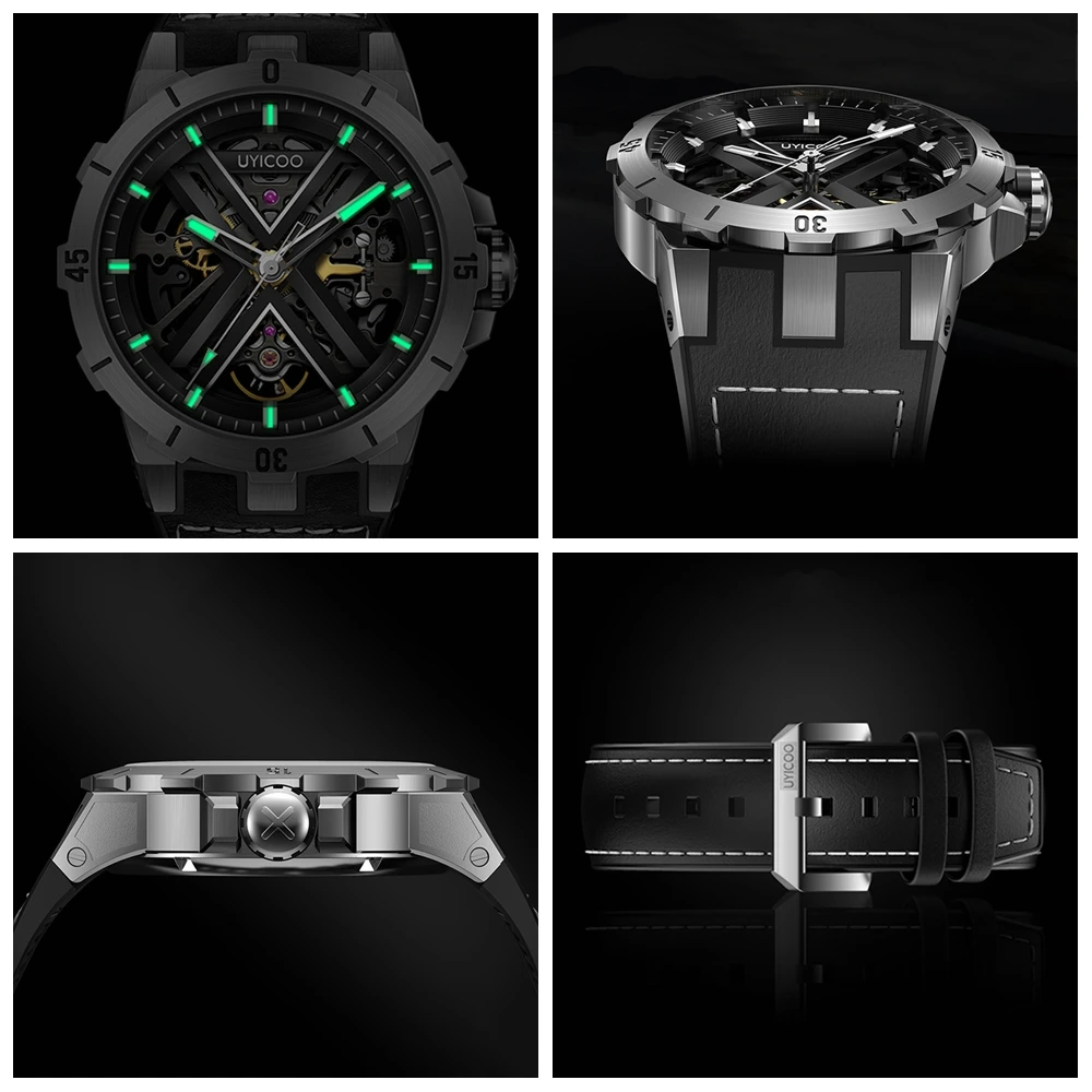 Sports Watch Automatic Luxury Men Skeleton Watches 42mm UYICOO Mechanical Wristwatches Top Brand 50m Waterproof Luminous Clocks