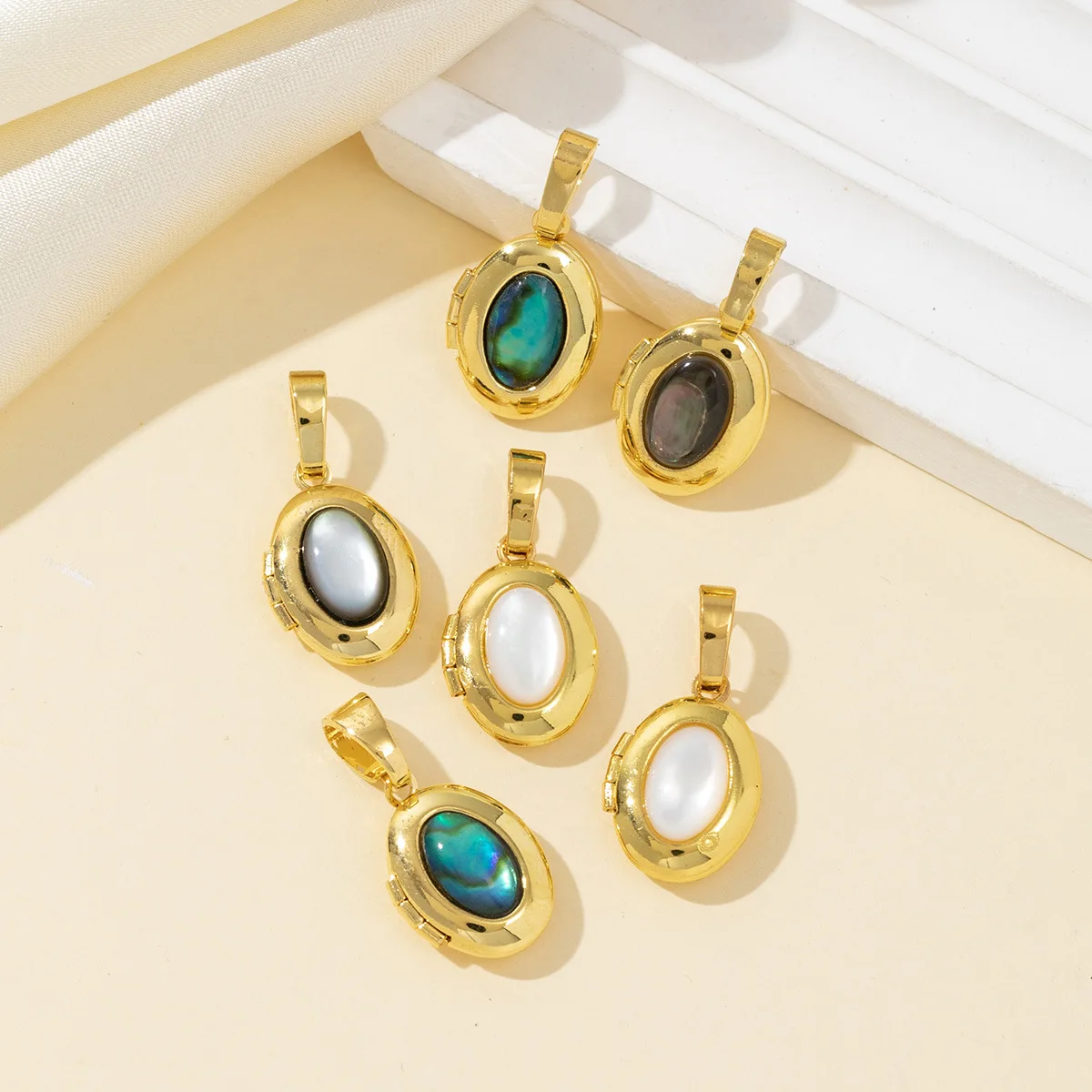 DIY Jewelry Accessories Vintage Eco-friendly Copper Abalone Shell Black Shell Mini Openable Oval Shape