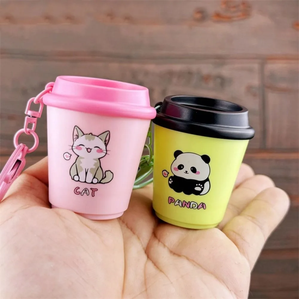 Fashion Bounce Cat Milk Tea Cup Keychain Panda Luminescence Capybara Pendant Toys Key Decor Cartoon Animals Dolls Charms