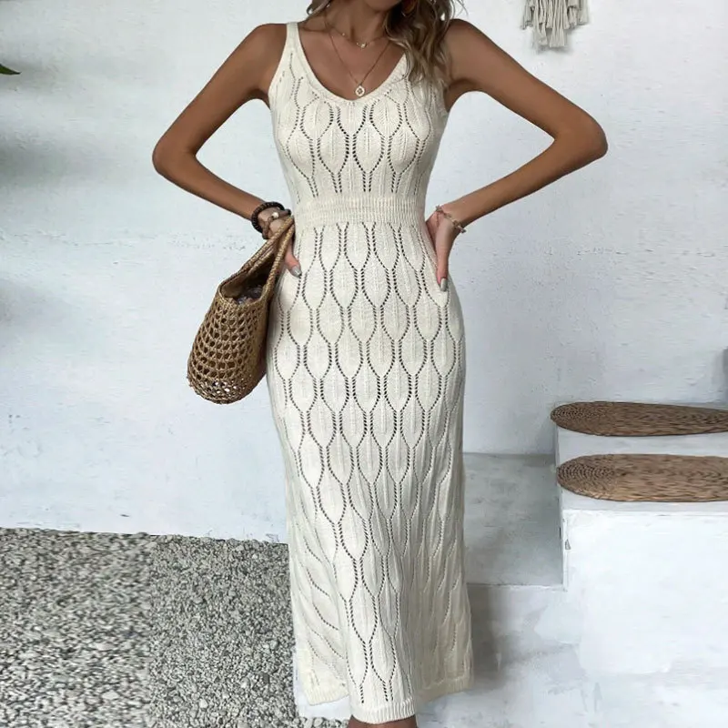 Beach Dress For Women Bathroom 2024 Summer Swimwear Knitted Outing Outfits New Waistband Long Loose Fit Solid Salidas De Playa