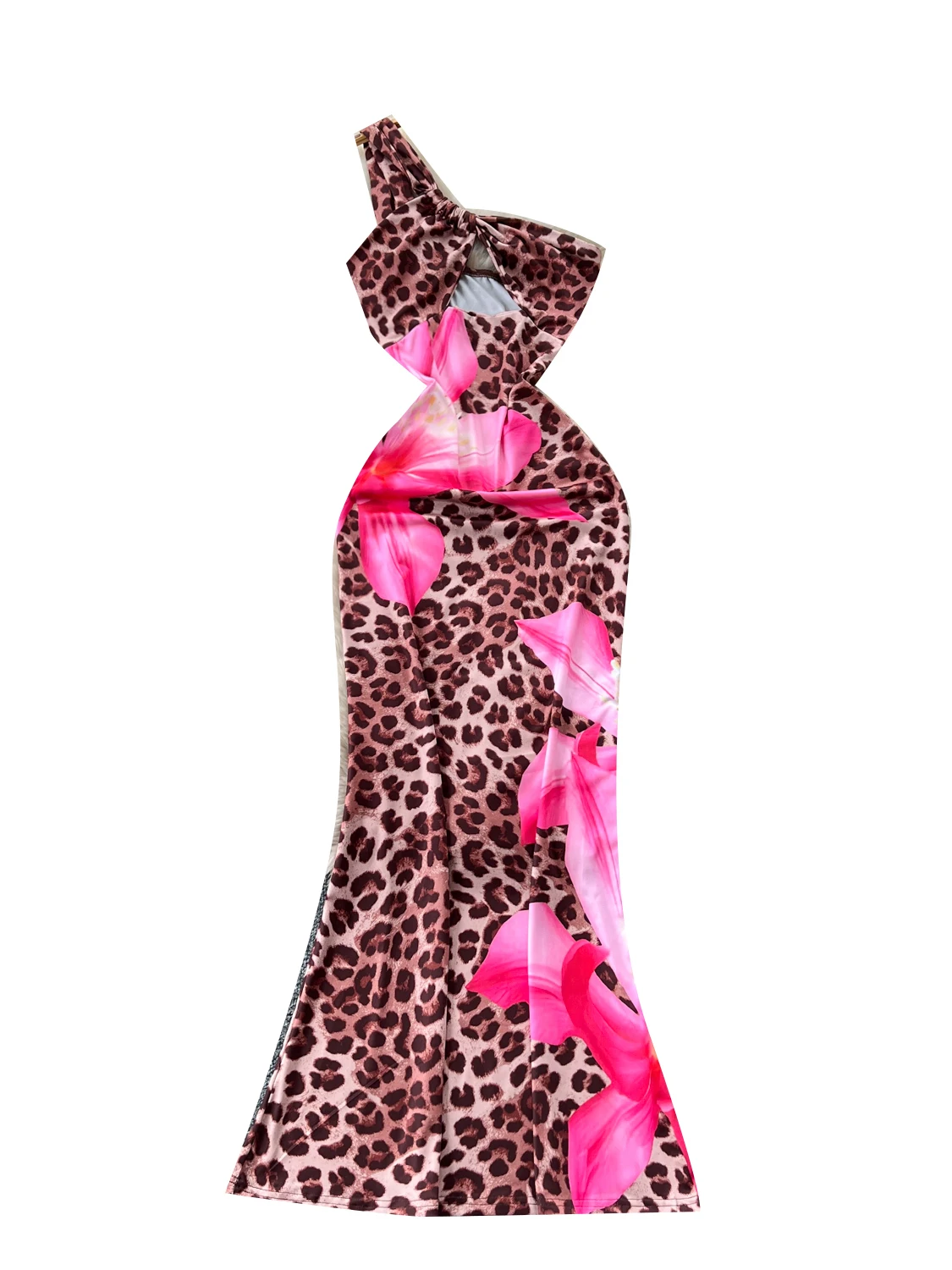 Foamlina américain 2025 été nouveau Sexy évider épaule inclinée bretelles longue robe moulante serré imprimé léopard robe