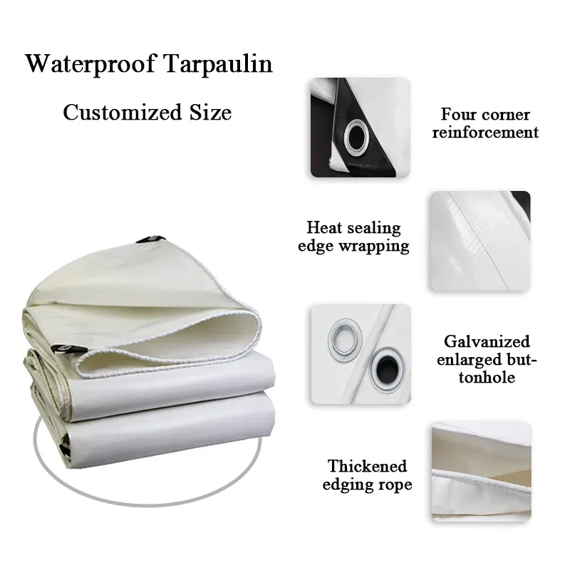 【From China】2mx6m Heavy D-uty PVC Tarpaulin White 500 GSM Knife Fabric Cloth Tent Canopy Waterproof Rainproof Awnings for Truck