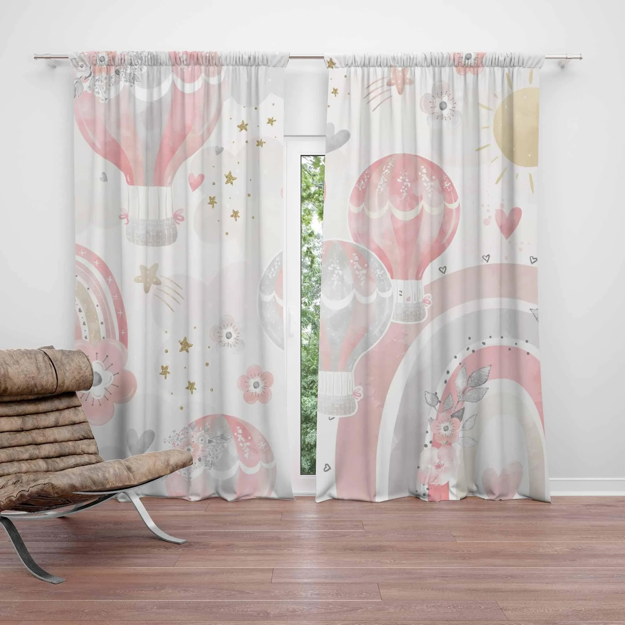 Pastel Hot Air Balloon Nursery Curtains Boho Rainbow Dreamy Kids Room Window Drapes