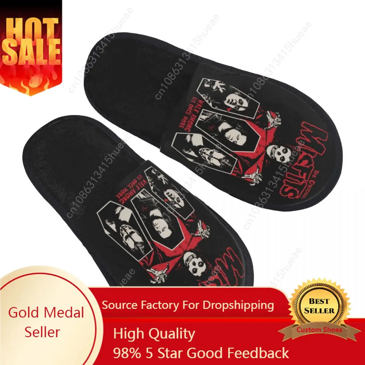 

Custom Horror Punk Rock Misfits Soft Memory Foam House Slippers Women Heavy Metal Music Cozy Warm Anti-skid Sole Slipper