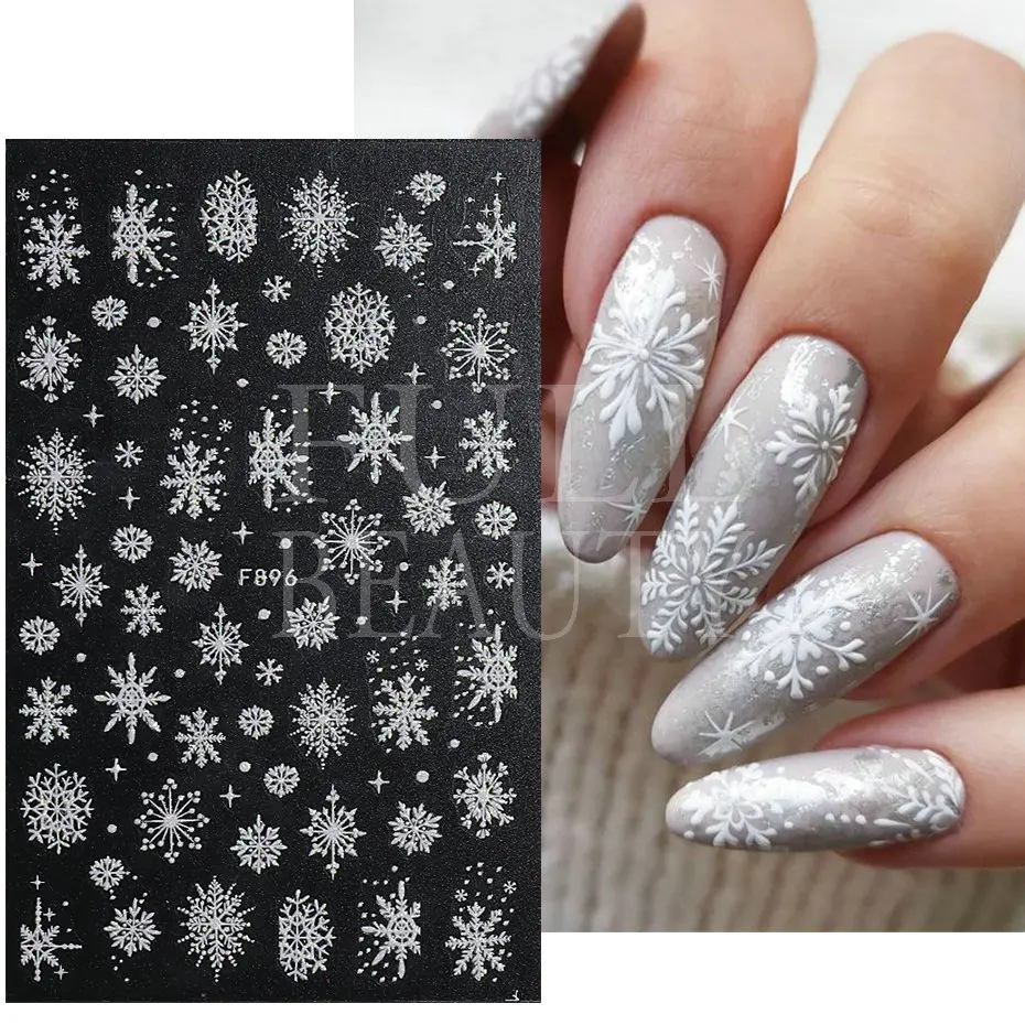 Shiny Glitter Snowflakes Nails Stickers Winter Snowy Flowers Shimmer 3D Manicure Sliders Christmas Festive Decals Nail Art F897