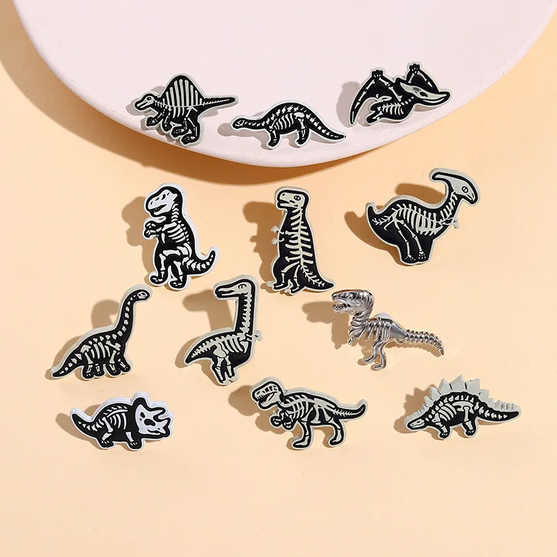 Cartoon Animal Bone Enamel Brooch Dinosaur Fossil Fish Bird Cow Sheep Dog Skeleton Specimen Metal Badge Punk Pins Jewelry Gift - Image 5