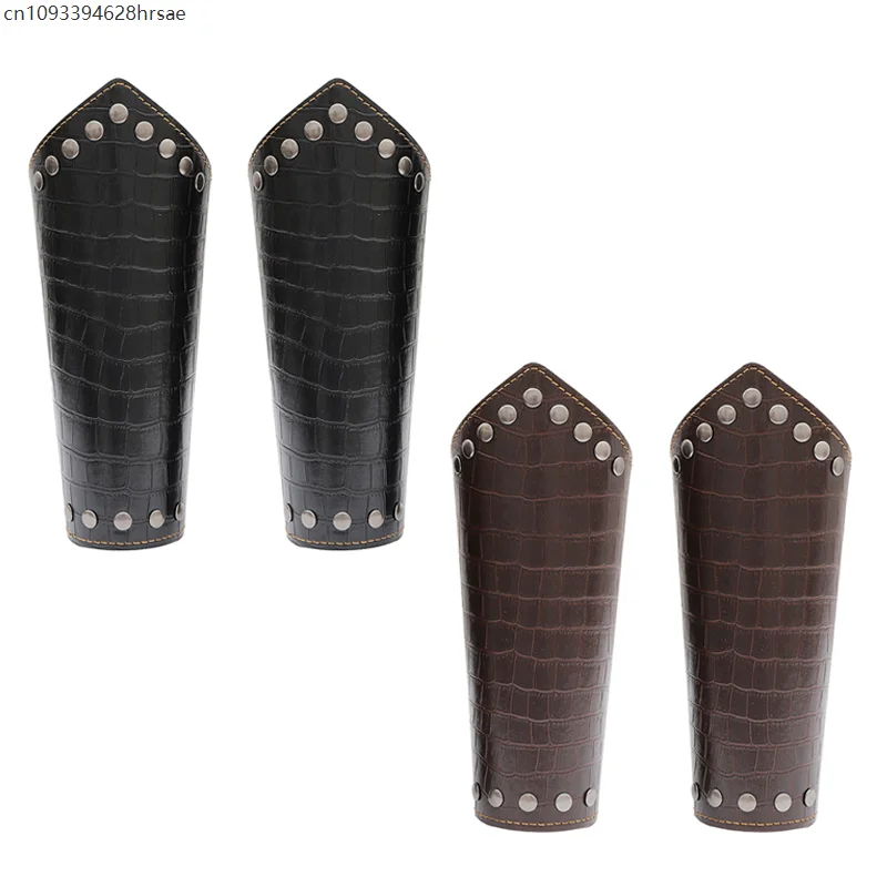 1 ペア中世フェイクレザー鎧アームウォーマーヘビ革パターンレースアップバイキング騎士ガントレットリストバンドブレイサーコスプレ小道具