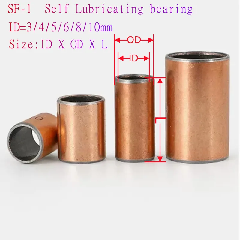 10PCS Inner Diameter 3 4 5 6 8 10 12mm SF-1 Self-lubricating Bearing Oilless Bushing Sleeve Height 5-10mm