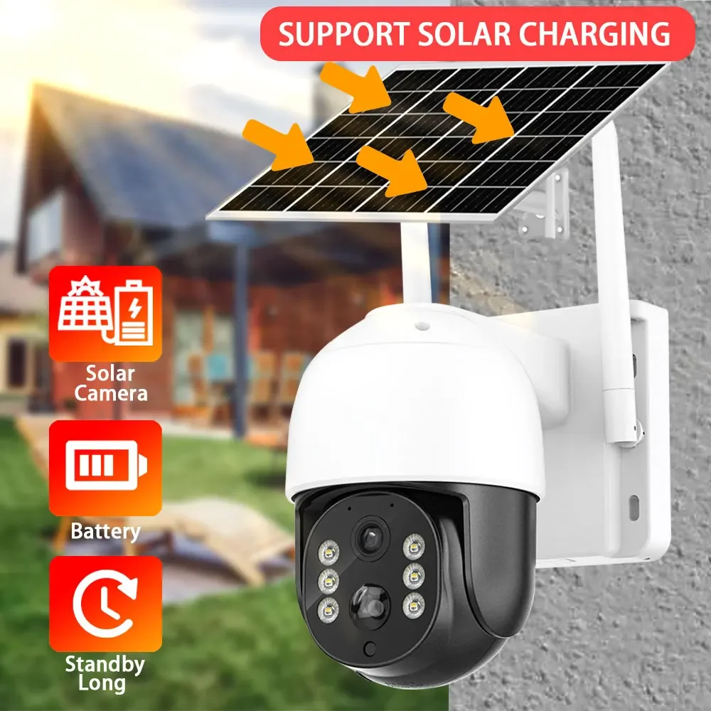 5MP HD Max 128G Card Solar Camera Outdoor Wireless WIFI Built-in Battery Powered PTZ Camera PIR Human Detect 2-Way Audio iCsee