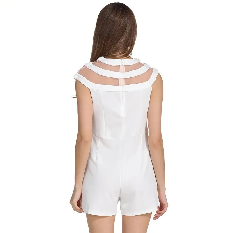 حللا بيضاء للنساء الصيف مثير رومبير شبكة خياطة الشيفون ارتداءها بذلة السراويل #2