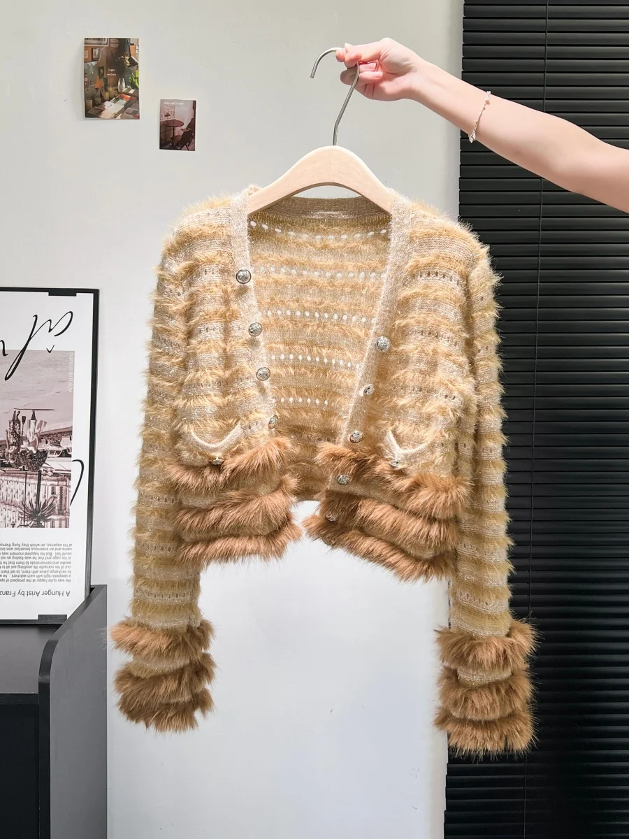 

Women Heavy Industry Sweater Sleeve Hairy Bright Silk Loose Slimming Knit Autumn Winter