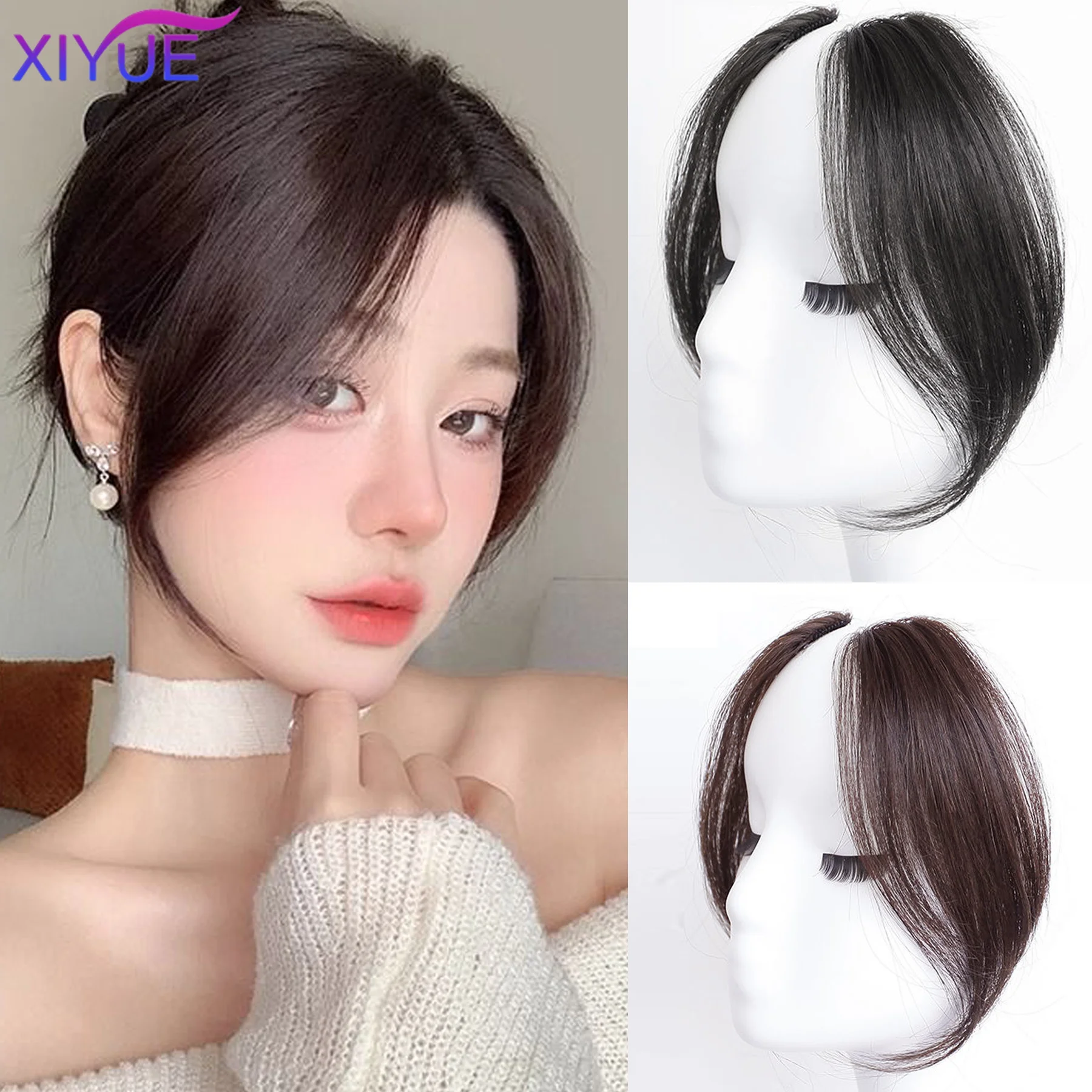 Synthetic Fringe Clip In Hair Bangs Hairpiece 2Pcs Middle Part Two Sides Bang Hair Pieces Clip In Extensions For Women Girls