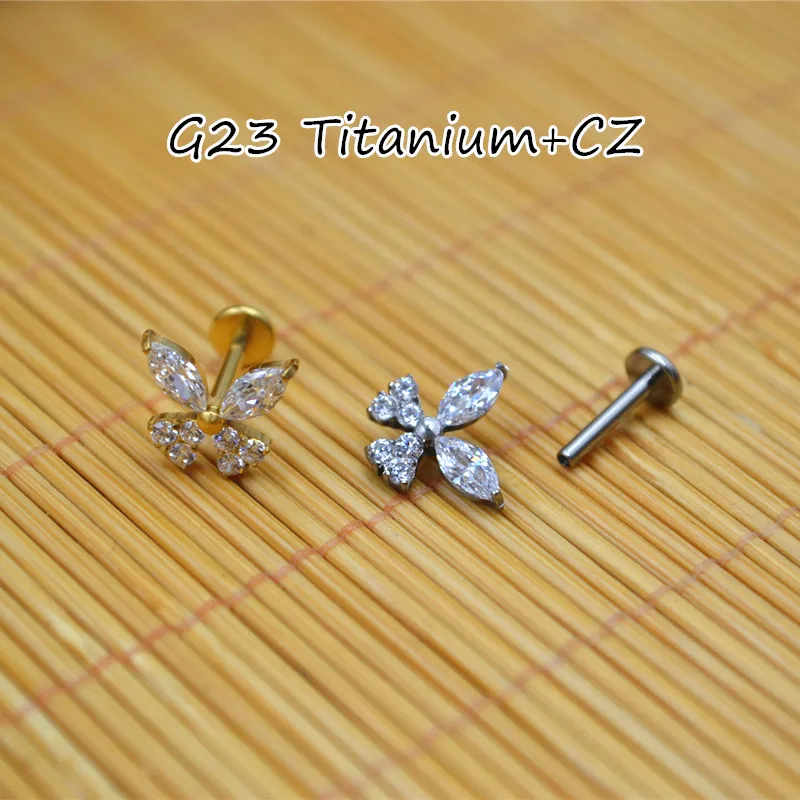 10pcs Body Jewelry 16G G23 Titanium Butterfly CZ  Lip Labret Bar Ear Helix Tragus Rook Barbells Stud Body Piercing Jewelry  New