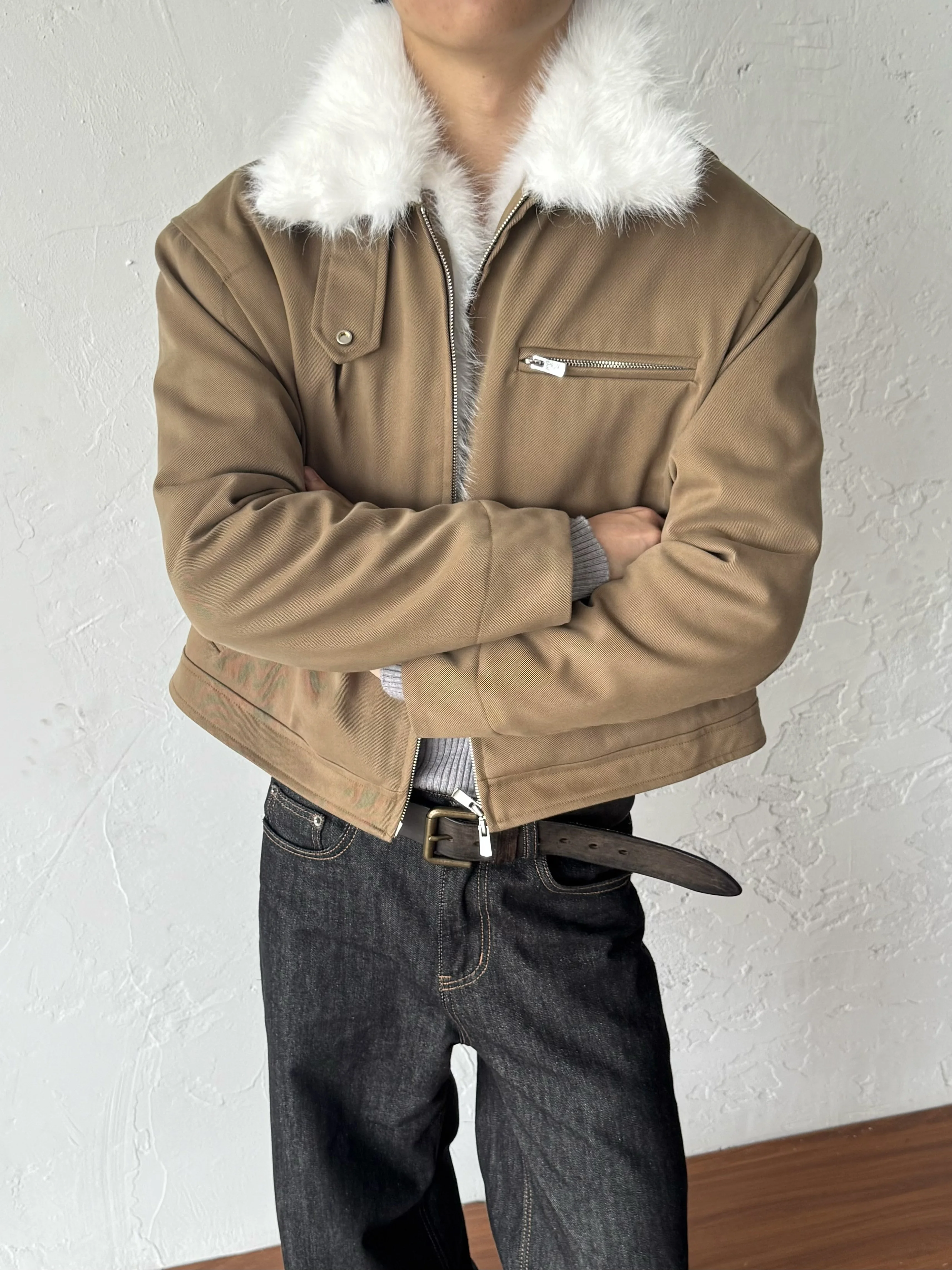 Retro Collar Fur Trim Jacket 14GSL Thickened Warm Loose Short Style Winter Outerwear Cleanfit Mountain Eagle Design Casual Co...