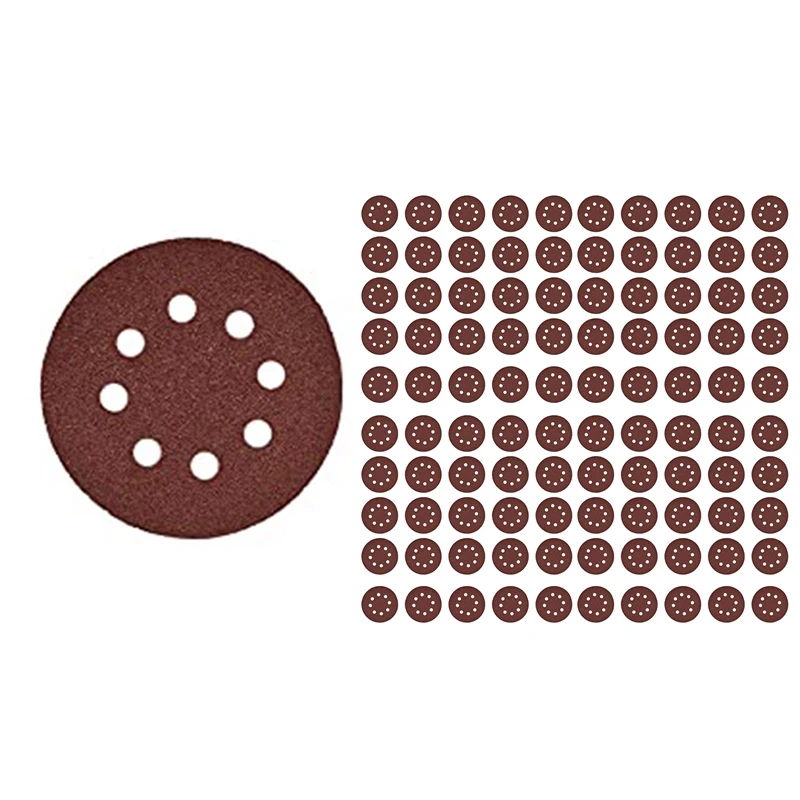 

100Pcs Sanding Discs Pads 8 Holes 125mm Hook and Loop 40 -400 Mixed Grits Sandpaper Sheet for Random Track Sander