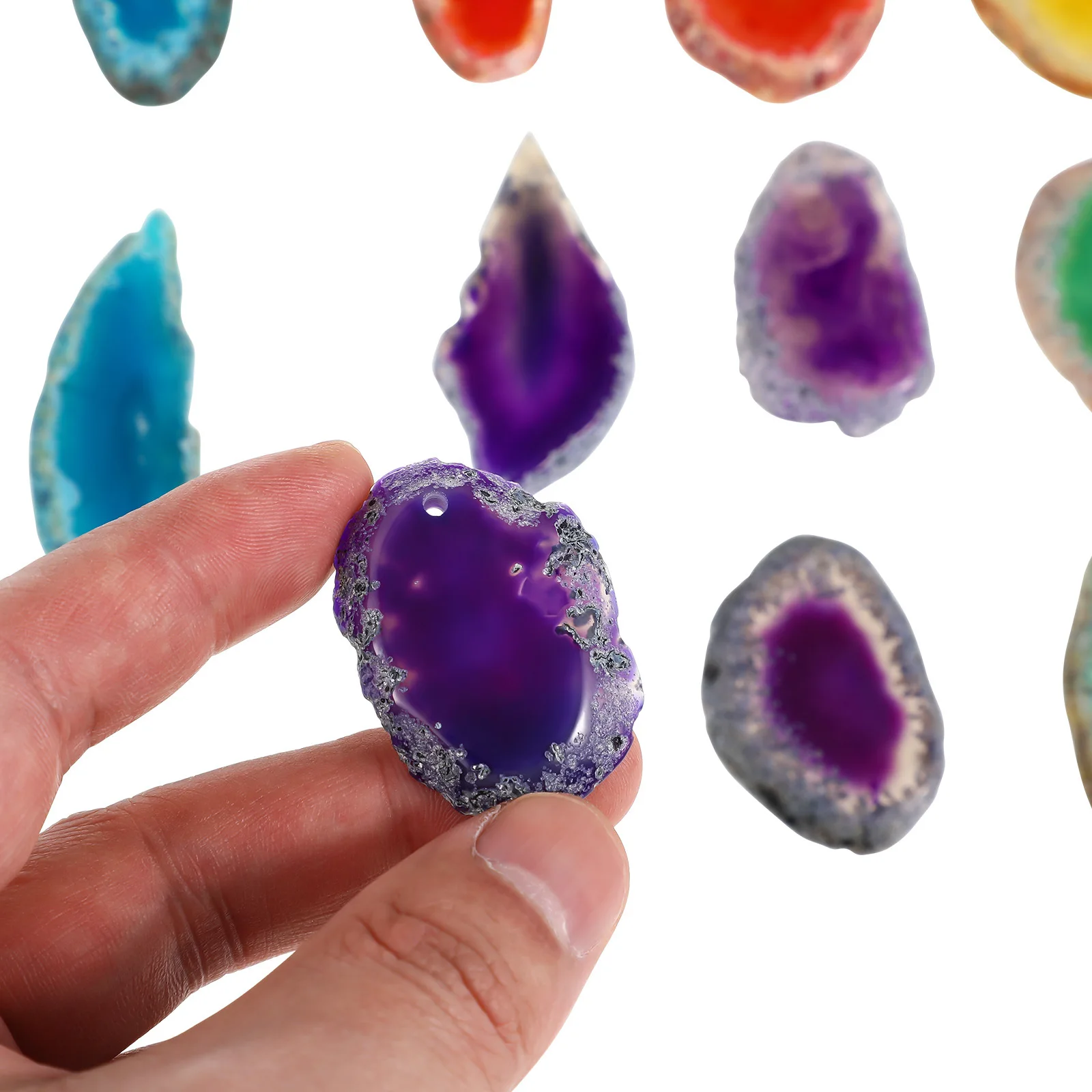 

20 pcs Colorful Agate Slices Drilled Stone Pieces For Diy Jewelry Crafts Wind Chime Decor Agate Charms Ornaments