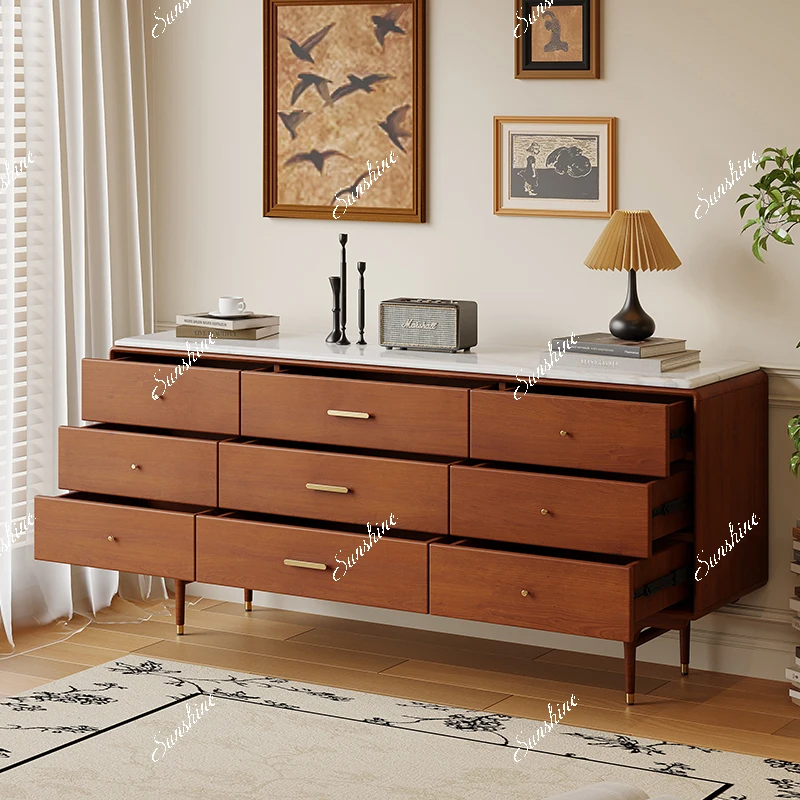 Medieval style, living room, marble dining edge, solid wood foyer storage integrated entrance cabinet