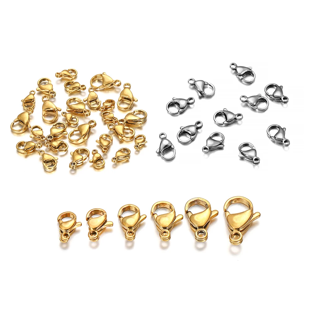 10/30/100Pcs Stainless Steel 9-15mm Lobster Clasps Claw Clasps Connectors for Bracelet Necklace DIY Jewelry Making Supplies