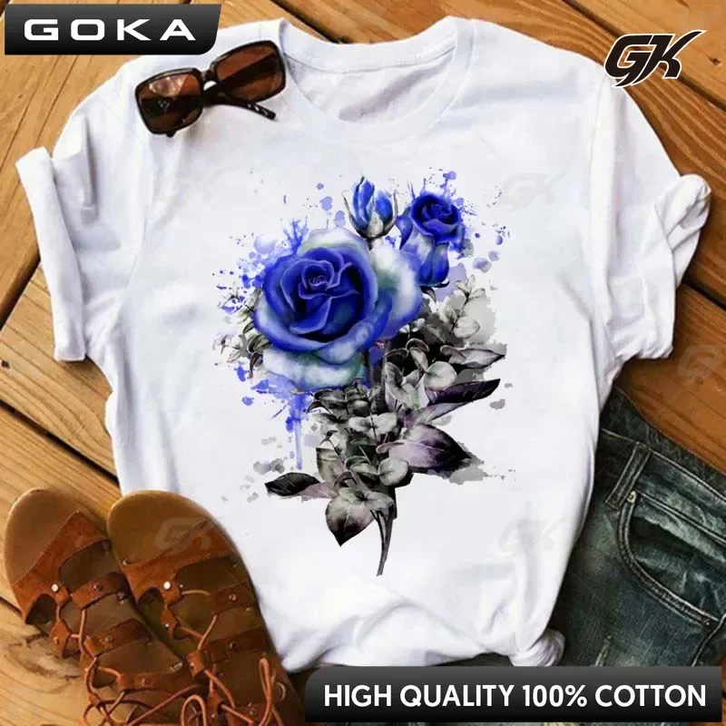 Fashion Red Poppy Women T Shirt Funny Printed Tops Tee Female Short Sleeve Tshirt Harajuku Tee Shirts Personality Casual Top