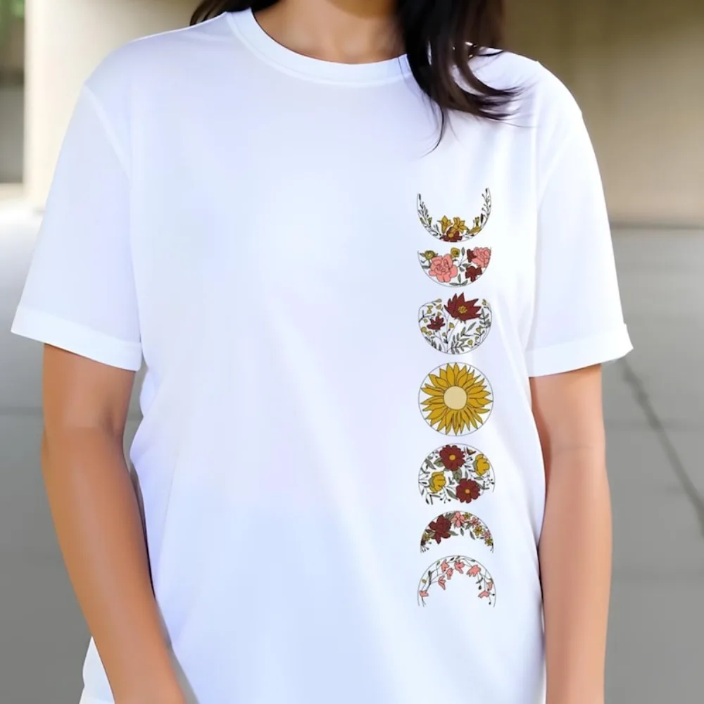 

Flower Creative Design T-shirt Floral Womens TShirt Non Centered Printed Pattern Tops Bohemia Style Girls Gift Summer Cotton Tee