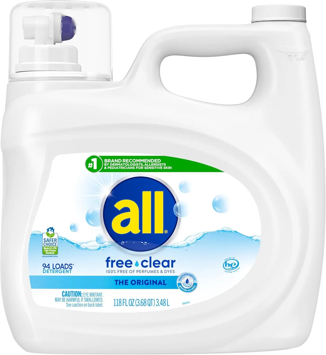 

Liquid Laundry Detergent Free Clear, 118 Ounce for 94 Loads - Gentle & Effective Cleaning