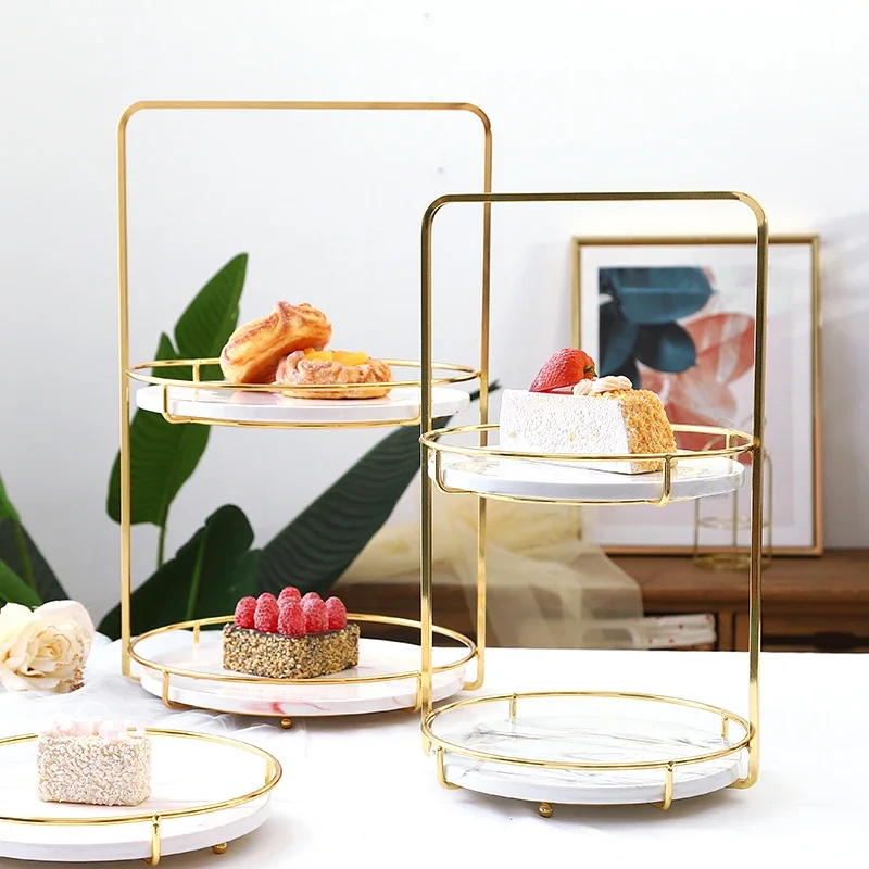 Multi-layer Ceramics Cake Stand Creativity Household Tools Imitation Marble Afternoon Tea Dessert Rack Storage Tray