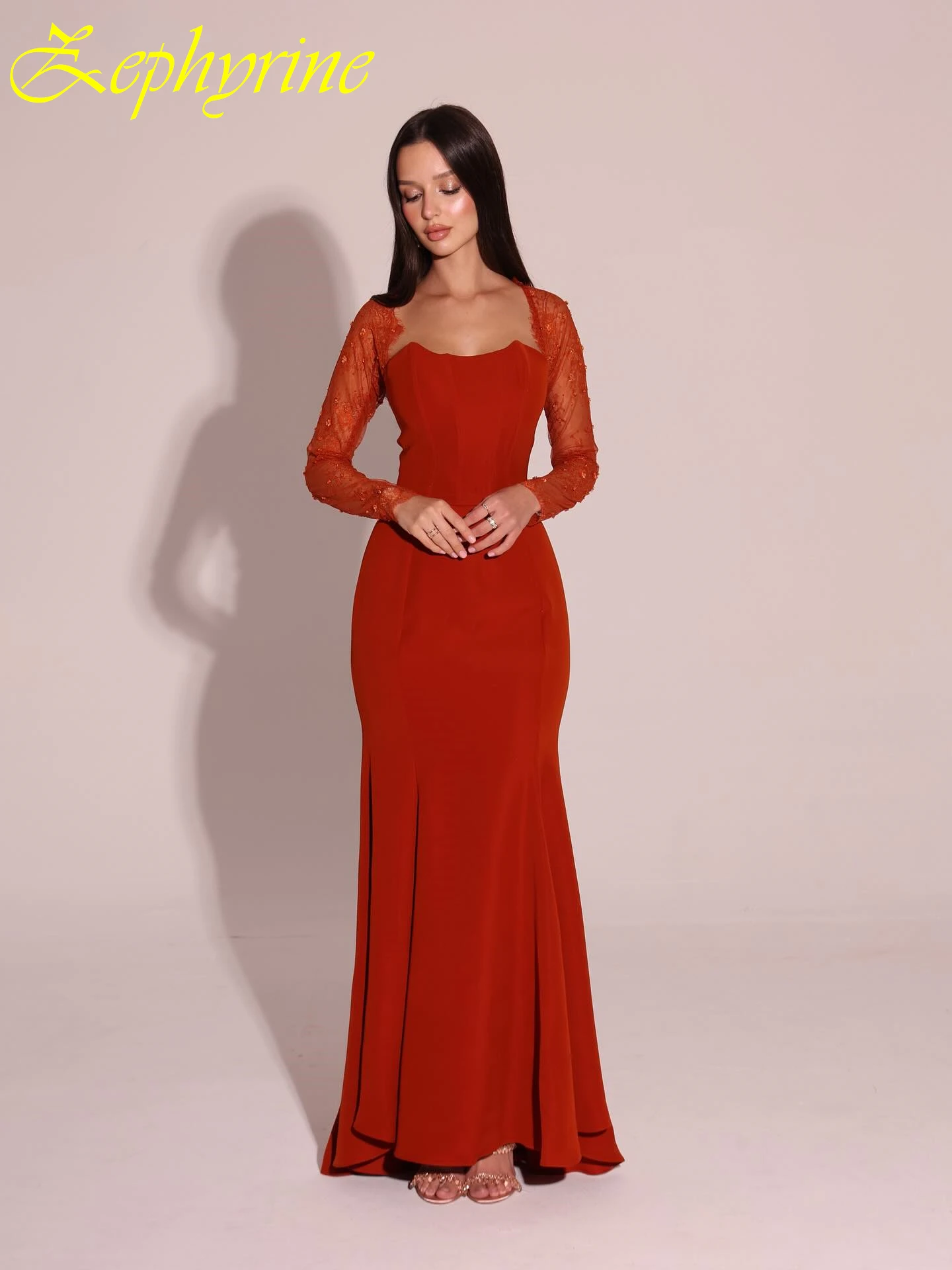 

Customized Mermaid Square Collar Elegant Classic Evening Dress Delicate High Quality Bespoke Occasion Gowns Fashion Prom Dress