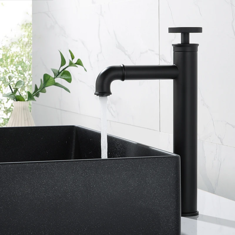 Grifos de lavabo estilo Industrial Retro, grifo de baño con grúa de latón negro mate, grifo mezclador de agua fría y caliente torneira WF-20A03R