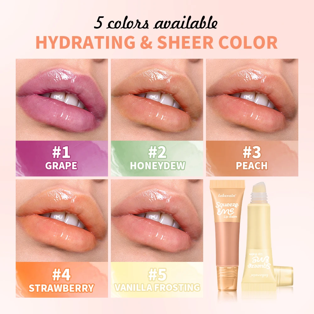 Lip Gloss Long Lasting Moisturizing Lip Balm with Hyaluronic Acid Sheer Strawberry Flavor Squeeze Tube Plumping Gloss Hydration