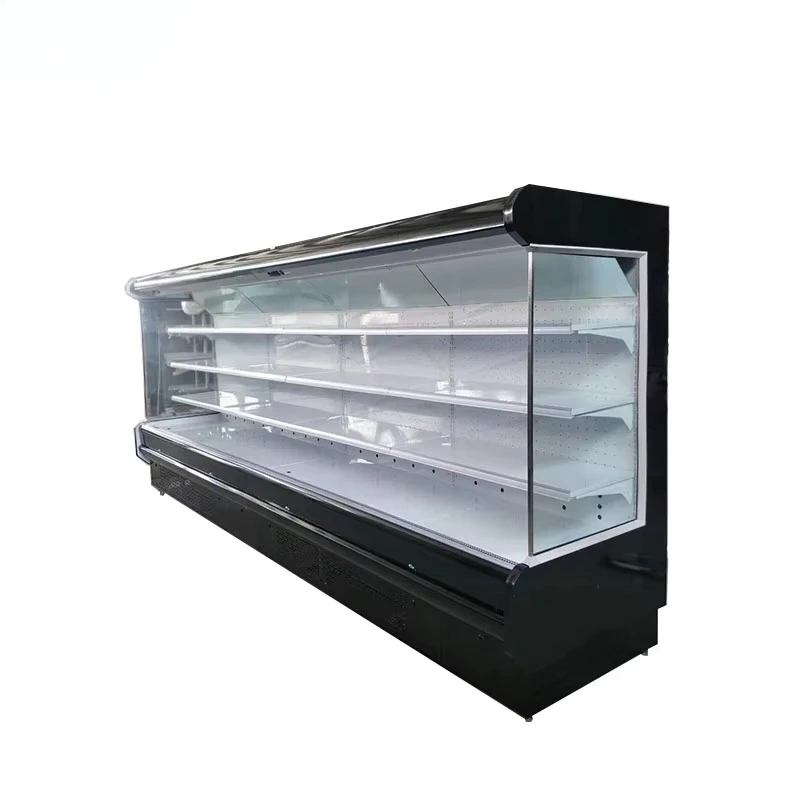 Remote Multi Deck Upright Air Curtain Display Chiller, Beverage Cooler Machine for Supermarket, 4 Shelves, Energy Efficient