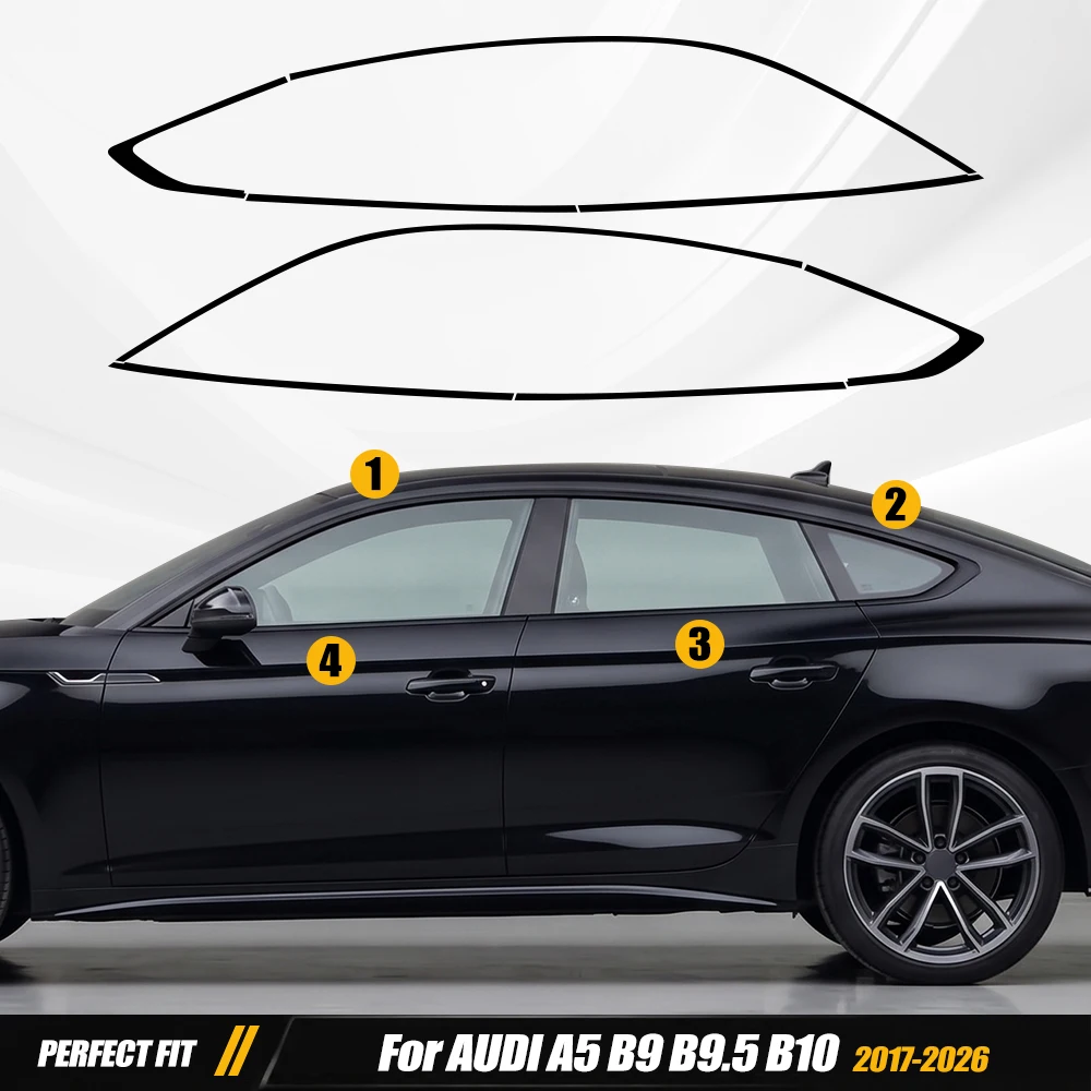 Car Chrome Delete Kit Film for Audi A5 Sedan B10-avant B10-coupe B9 B9.5-sportback Window Trim Overlay Vinyl Wrap Black Sticker