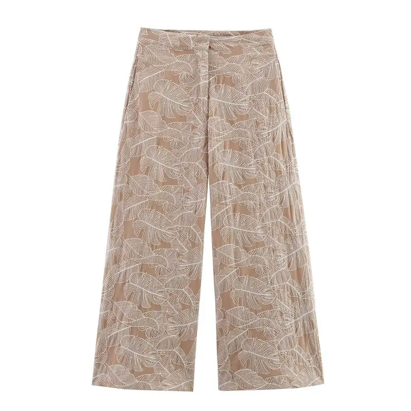 

Summer New Cotton Embroidery High Waist Strap Top Long Pants Women's Faion Set round Ne Long Sve Overhead Sle