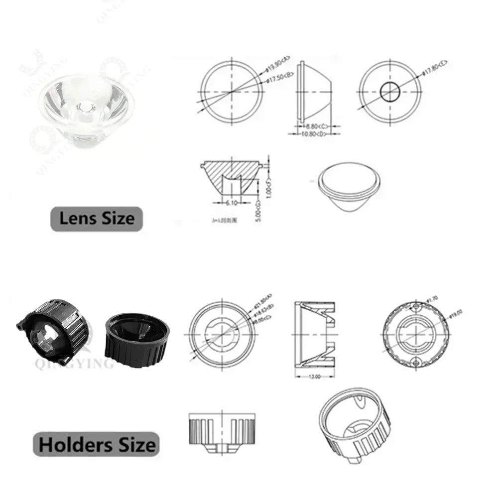 10pcs High Power 1W 3W 5W LED Lens 20MM PMMA Lenses With Two Feet Collimator Bracket 5 15 30 45 60 90 120Degree Black White Hold