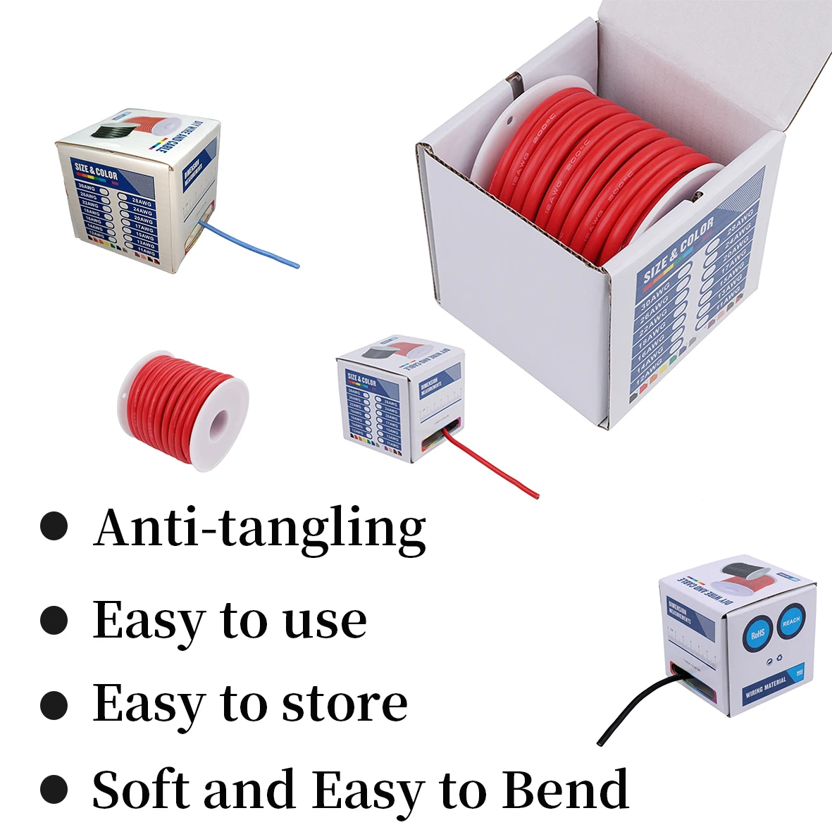 10colors Soft and Flexible Silicone  Wire Spools 12 13 14 15 16 17 18 20 22 24 26 28 30awg Electrical Tinned Copper Wires