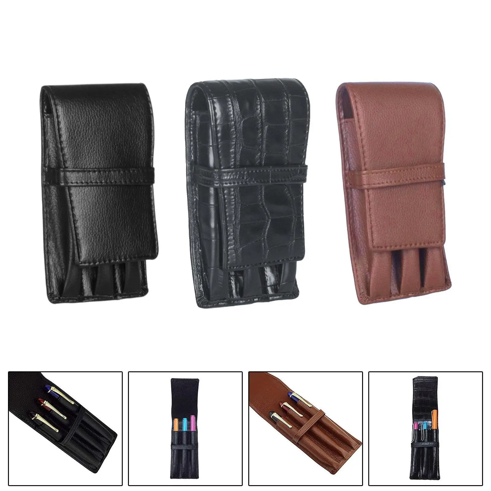 Leather Fountain Pen Case 3 Slots Pen Holder Pen Pouch for Women Work Men