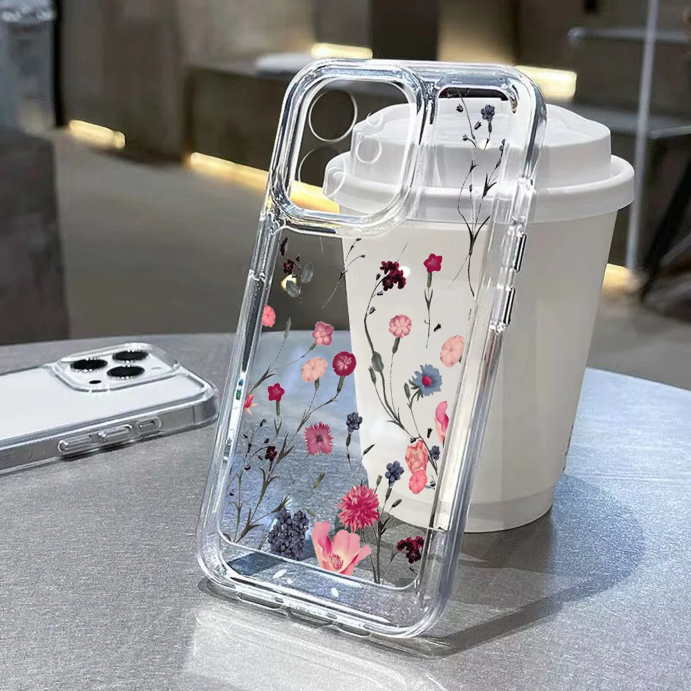 Flower Soft Clear Phone Case For iPhone 11 Case iPhone 14 13 12 15 Pro Max XR XS X 7 8 Plus SE Shockproof Cover Silicone Fundas