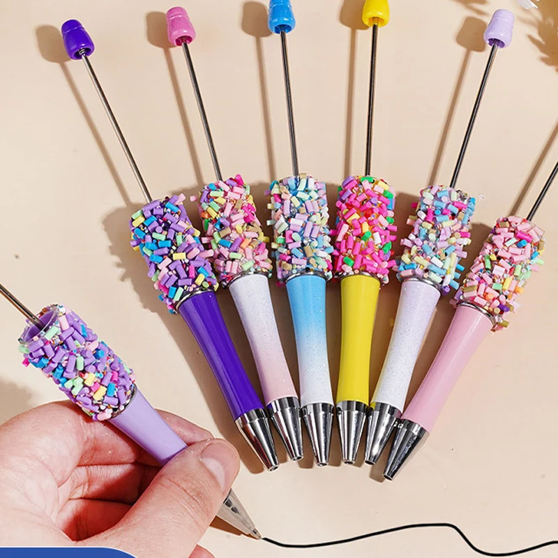 20Pcs Ins Colorful Sugar Particle Beaded Pens Chocolate Candy Cute Particle Beadable Pens DIY Beaded Gift Pens for Student