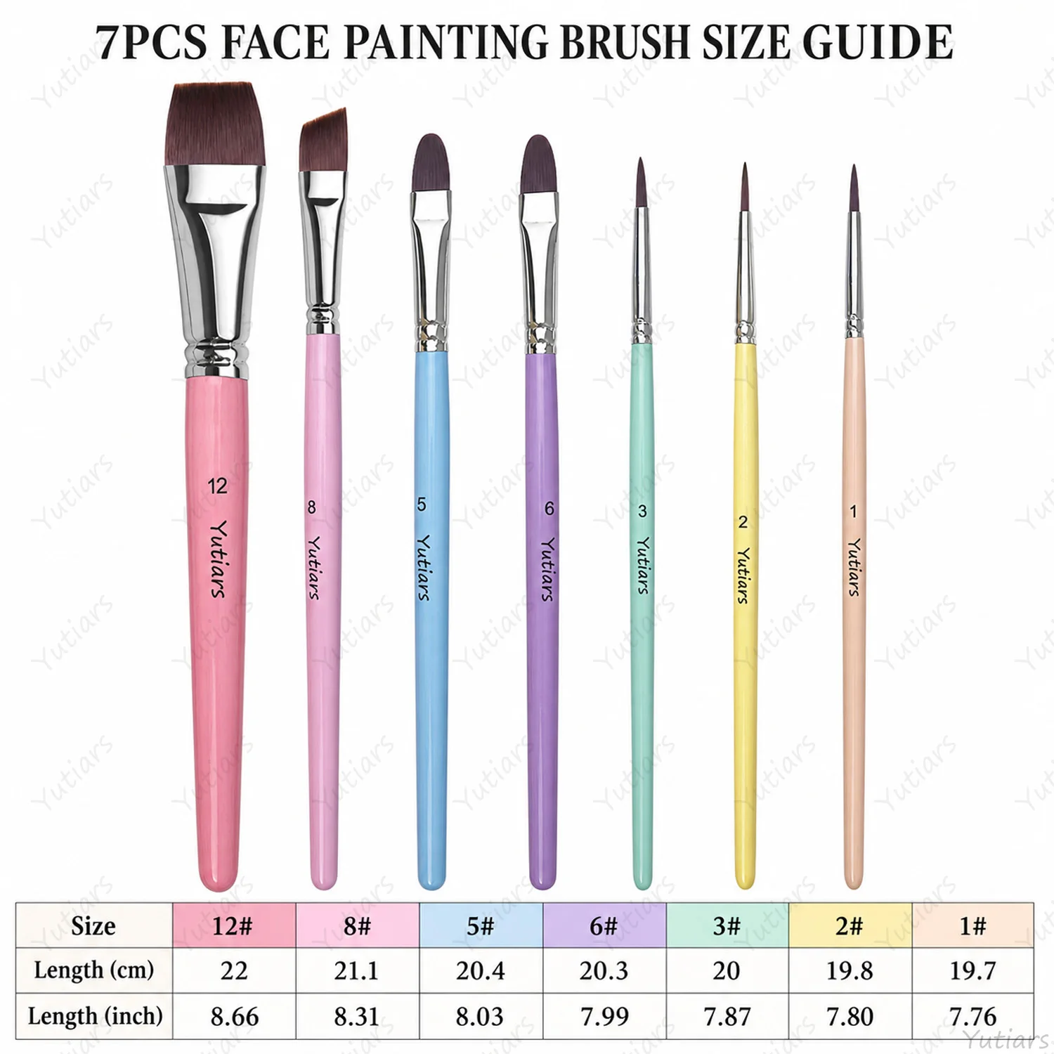 7PCS Artist Face Painting Brush Set with Flat Angled Filbert and Detail Liner Brushes for Body Art Festival Makeup and Crafts