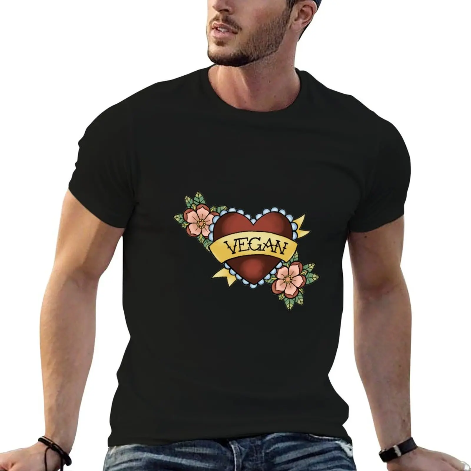 vegan trad heart T-Shirt Short sleeve tee blacks tshirts for men