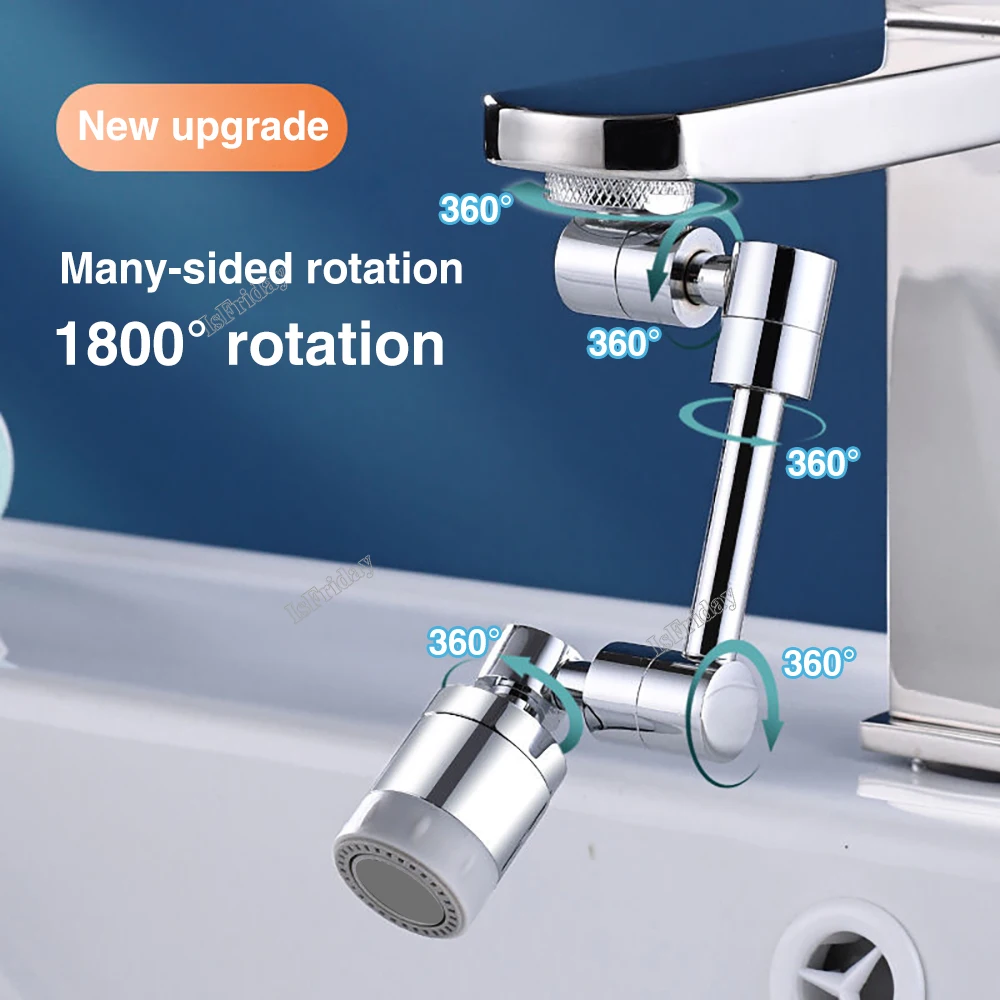 1080 Rotatable Faucet Extention Bathroom Washbasin Anti Splash Aerator Mechanical Arm Copper Nozzle Universal Faucet Bubbler